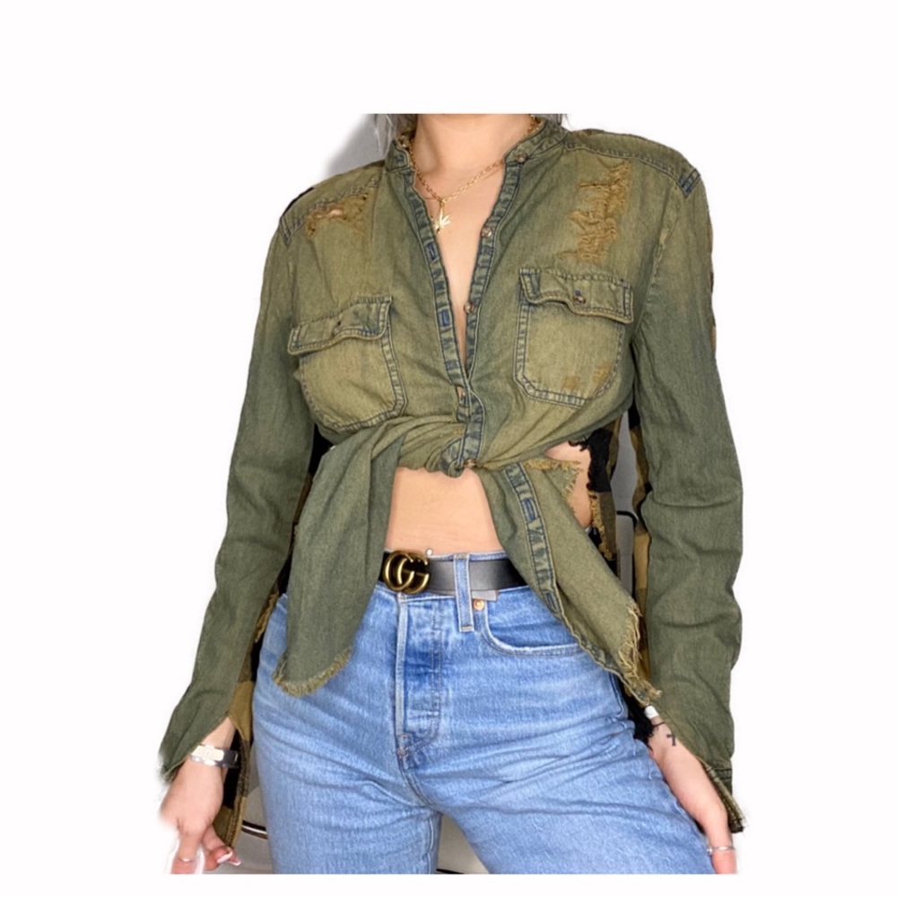 Reversible army green button down - Picture 4 of 5